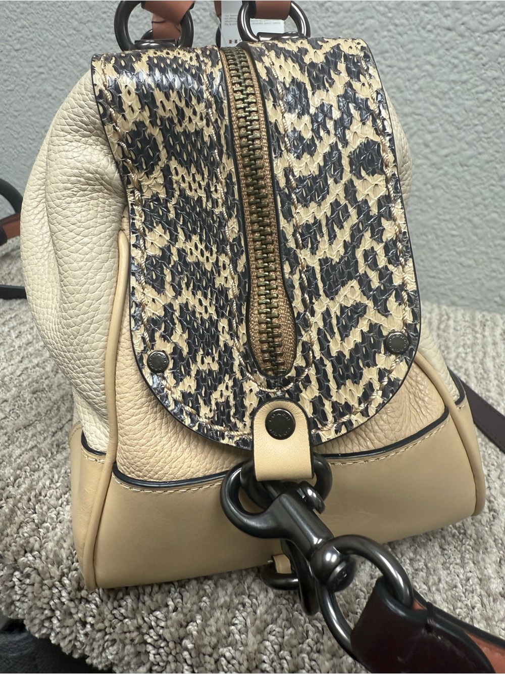 Coach Beige Lane Satchel in Colorblock with Snake Skin Accents - Picture 12 of 16